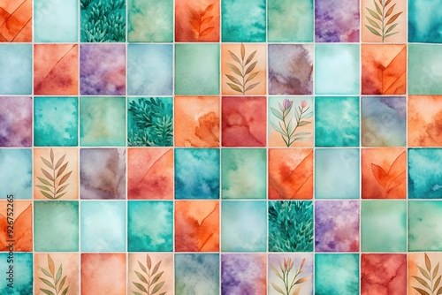 Fototapeta Naklejka Na Ścianę i Meble -  Colorfull wall art mixed digital tiles design for interior home decor or ceramic 3d tiles design.
