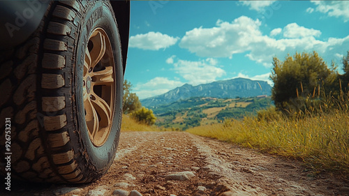 The most beautiful corner of Italy from a tire's point of view ((low-angle shot). Documentary film