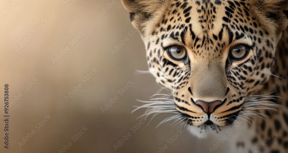 Close-up of a leopard in natural habitat with focused gaze during golden hour Close-up of a leopard in natural habitat with focused gaze during golden hour