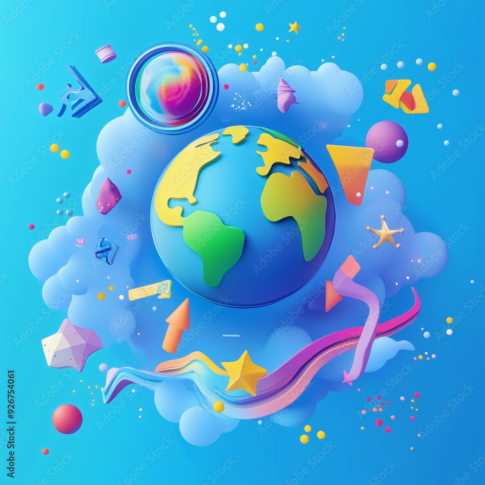 Naklejka premium Colorful World Globe Illustration Art – High-Quality Global Map Design for Travel, Education, and International Themes