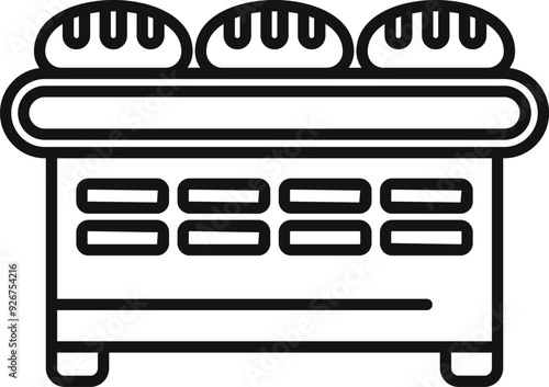 Icon of a bread baking machine with loaves of bread on a conveyor belt