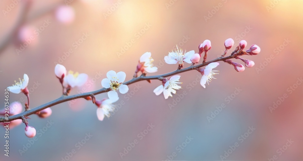 Cherry blossom branch with delicate pink flowers in springtime garden Cherry blossom branch with delicate pink flowers in springtime garden