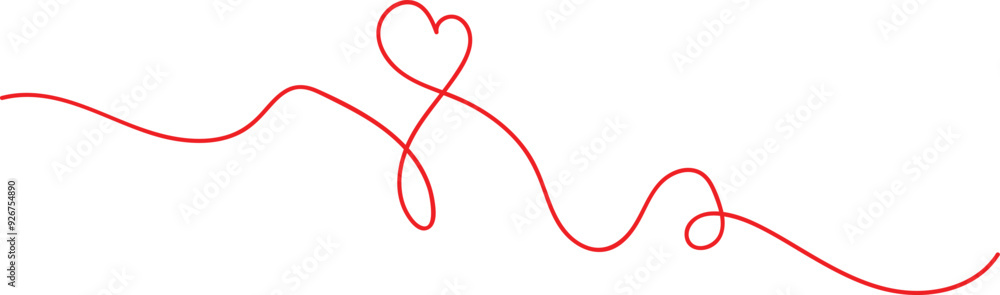 Red line forming a heart shape in continuous flow on white background Valentine day Red line forming a heart shape in continuous flow on white background Valentine day