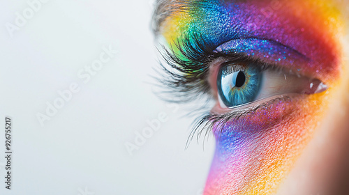 colorful rainbow woman isolated on panoramic white background, gay LGBTQ pride concept