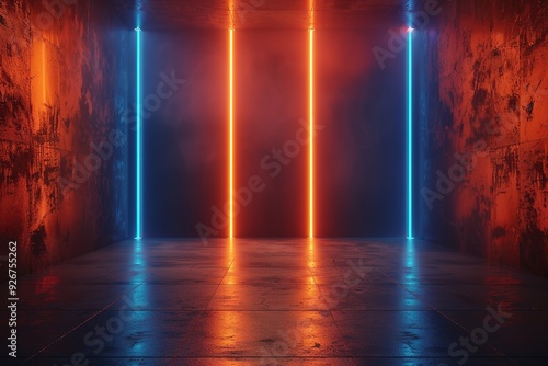 Wallpaper Mural abstract minimal neon background with glowing lines. Dark wall illuminated with led lamps. Blue orange wallpaper Torontodigital.ca