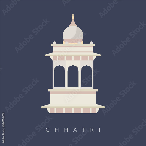 Chharti - Semi-open, Elevated, Dome-Shaped Pavilions Elements - Stock Illustration