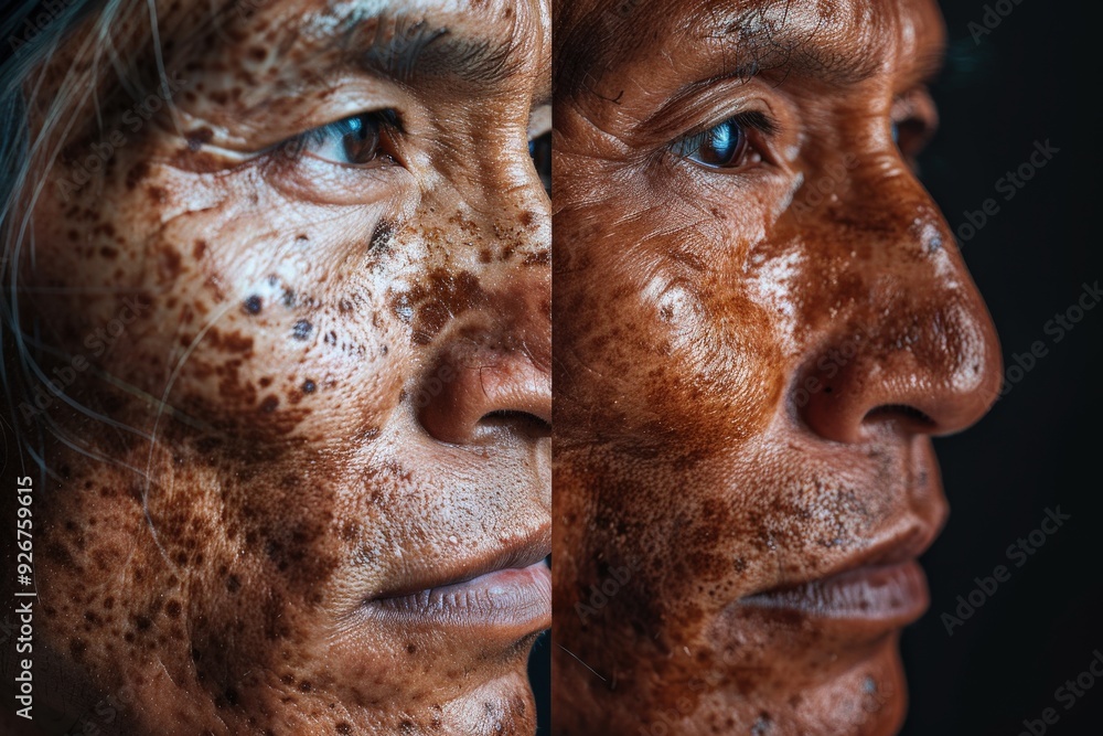 Close-up Side View of Faces with Unique Freckle Patterns, Deep Emotional Expressions, and Detailed Skin TexturesFreckles Close-up Side View of Faces with Unique Freckle Patterns, Deep Emotional Expressions, and Detailed Skin TexturesFreckles