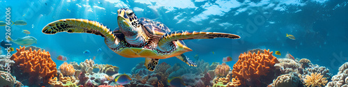 Beautiful turtle illustration in the sea