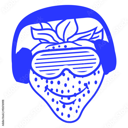 Yummy Strawberry Summer Fruit Food Music Party DJ Night Clubbers Raver comic humor cartoon Sunglasses Headphone cool techno dance fun electro sounds lovers like disco rave club festival concert	