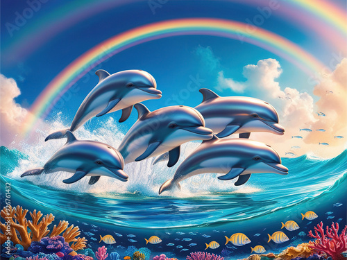 rainbow and dolphins