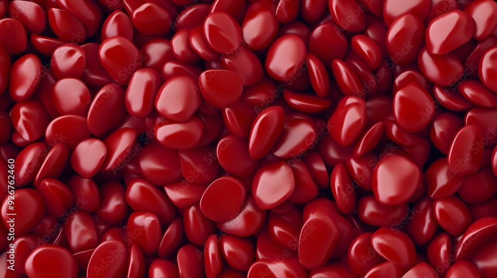 A close-up of a pile of shiny red stones. A close-up of a pile of shiny red stones.