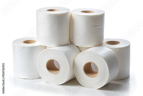 Set of white toilet paper rolls, isolated on white background