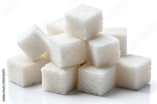 Set of white sugar cubes, isolated on white background