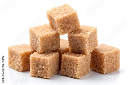 Set of brown sugar cubes, isolated on white background