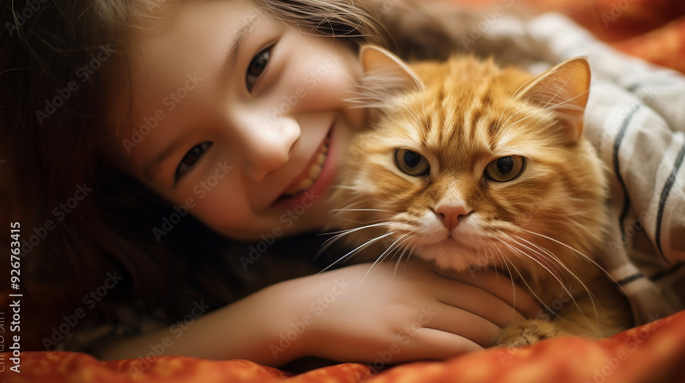 image of The happy sight of a cat and a smiling girl image of The happy sight of a cat and a smiling girl