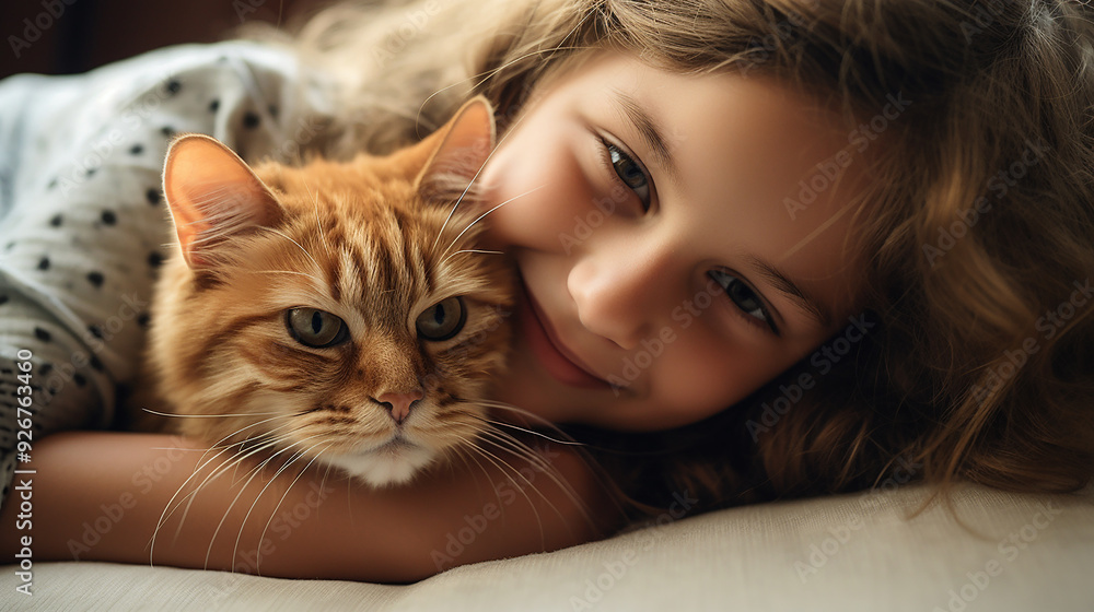image of The happy sight of a cat and a smiling girl image of The happy sight of a cat and a smiling girl