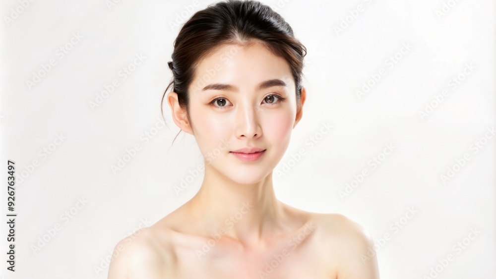Natural beauty portrait of Asian woman with soft lighting on white background with copy space Natural beauty portrait of Asian woman with soft lighting on white background with copy space