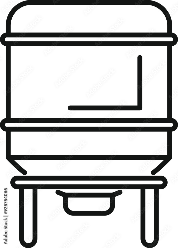 Line art icon of a water tank with valve standing on metal legs Line art icon of a water tank with valve standing on metal legs