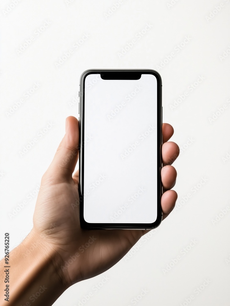 A hand holding a phone with white screen on neutral background for advertising copyspace ads A hand holding a phone with white screen on neutral background for advertising copyspace ads
