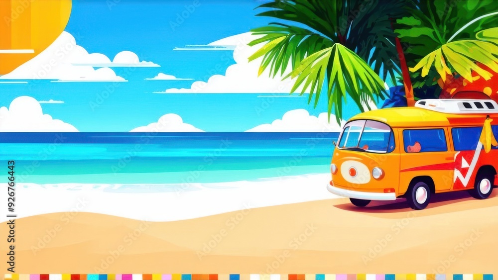 Obraz premium Colorful Geometric Summer and Travel Background, story templates, cards, posters, banners. Summer time fun concept design promotion design and vector illustration