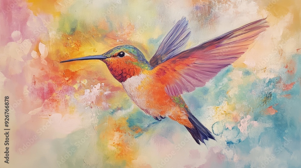 A blue bird with pink wings flying against a pastel gradient background. Ideal for nature and serenity themed designs. A blue bird with pink wings flying against a pastel gradient background. Ideal for nature and serenity themed designs.