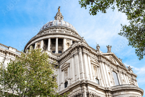 Side view of St Paul's Cathedral seen from Peter's Hill, London. United Kingdom.