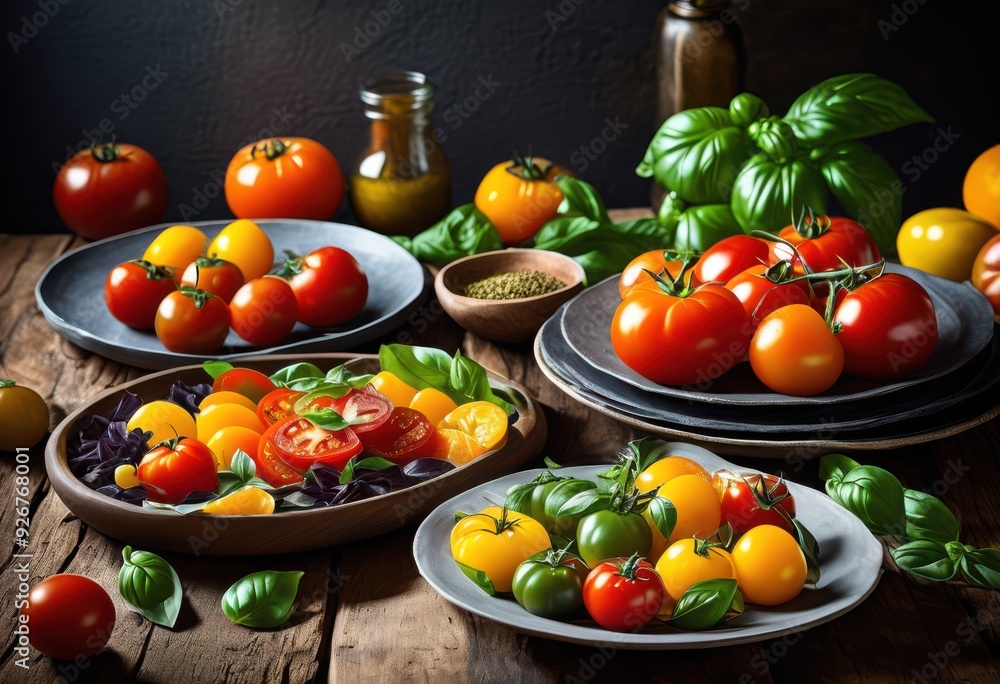 collection vibrant food visuals displayed richly textured showcasing colorful plates fresh ingredients, appetizing, artistic, arrangement, bowls, bright collection vibrant food visuals displayed richly textured showcasing colorful plates fresh ingredients, appetizing, artistic, arrangement, bowls, bright