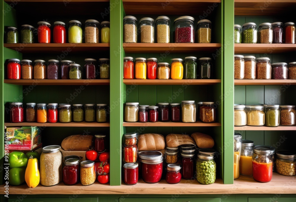 vibrant pantry shelves overflowing colorful food donations displaying variety canned fresh produce arranged neat inviting manner, arrangement, assortment, bulk vibrant pantry shelves overflowing colorful food donations displaying variety canned fresh produce arranged neat inviting manner, arrangement, assortment, bulk