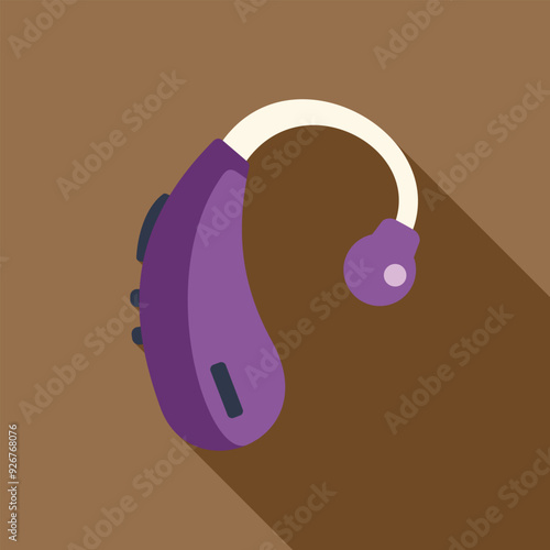 Purple hearing aid enhancing hearing on brown background