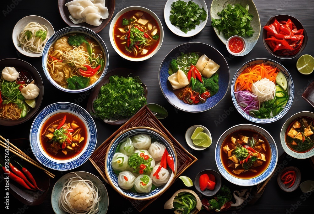 vibrant array colorful chinese dishes featuring rich fresh eye catching presentations, textures, ingredients, food, cuisine, herbs, spices, vegetables vibrant array colorful chinese dishes featuring rich fresh eye catching presentations, textures, ingredients, food, cuisine, herbs, spices, vegetables