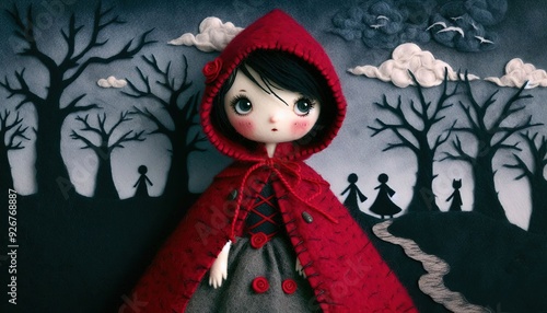 Little Red Riding Hood Doll in a Dark Forest.