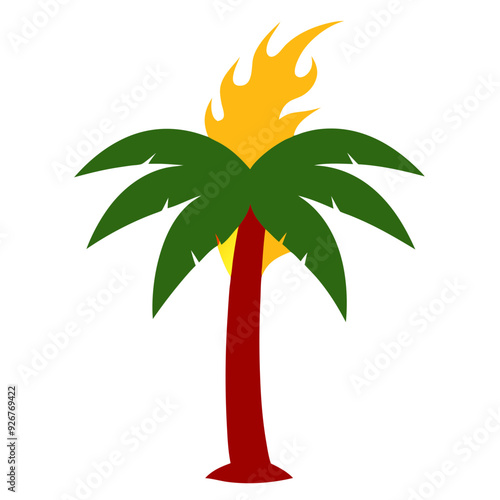 cartoon palm tree engulfed in raging flames