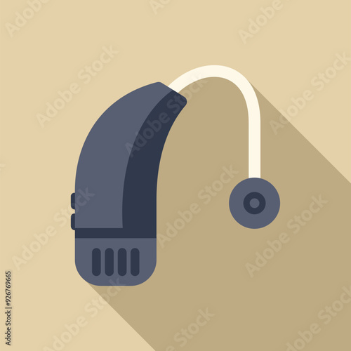 Behind the ear hearing aid improving hearing loss icon in flat style with long shadow