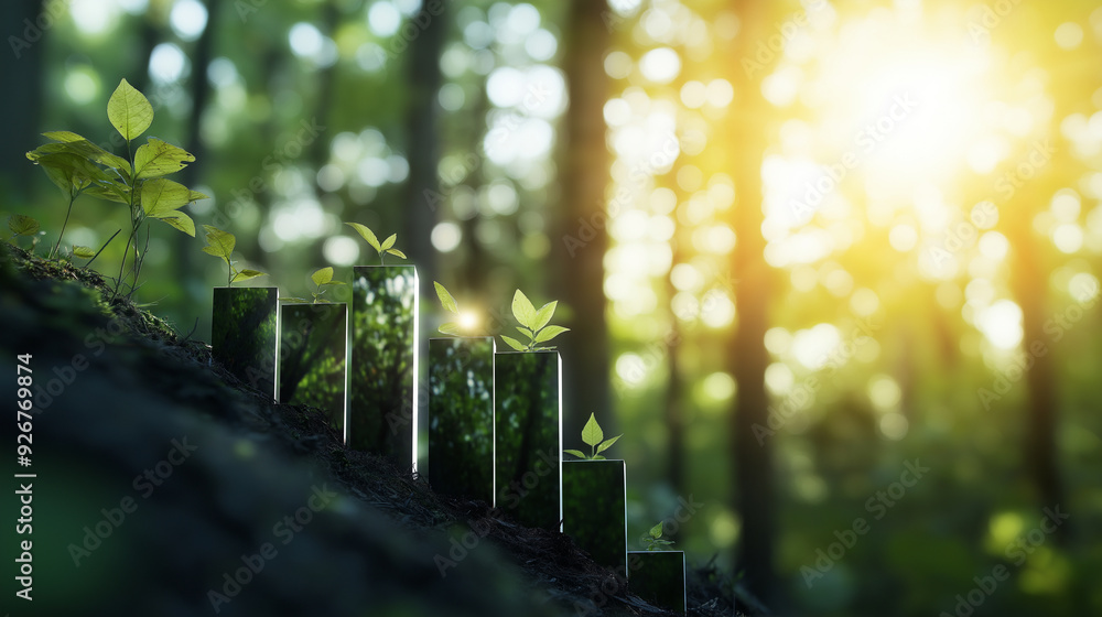 An ascending bar graph with bars made of deforestation imagery, illustrating the link between CO2 emissions and personal choices regarding sustainability An ascending bar graph with bars made of deforestation imagery, illustrating the link between CO2 emissions and personal choices regarding sustainability