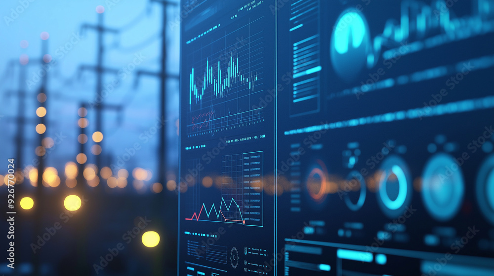 A high-tech dashboard showcasing a power grid's energy flow, with detailed price graphs and data analysis overlays A high-tech dashboard showcasing a power grid's energy flow, with detailed price graphs and data analysis overlays