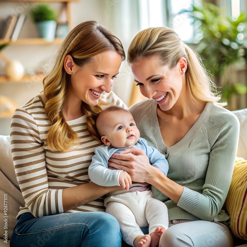 Affectionate women enjoying in time with a baby son at home.