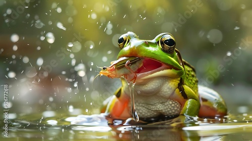 Frog Catching Cricket with Tongue photo