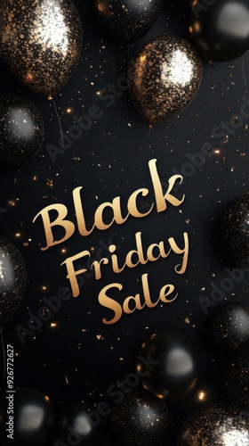 Festive Black Friday Sale Celebration with Elegant Black and Gold Balloons