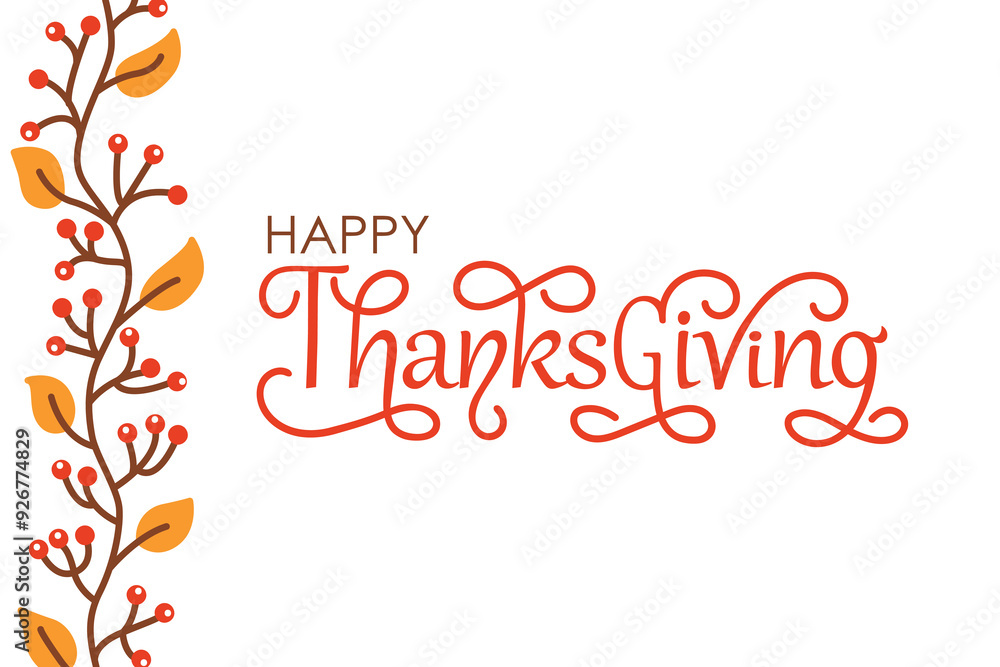 Obraz premium Happy Thanksgiving handwritten text isolated on white background. Modern brush ink calligraphy. Vector colorful illustration, hand lettering. Greeting holiday design for print, card, banner, poster