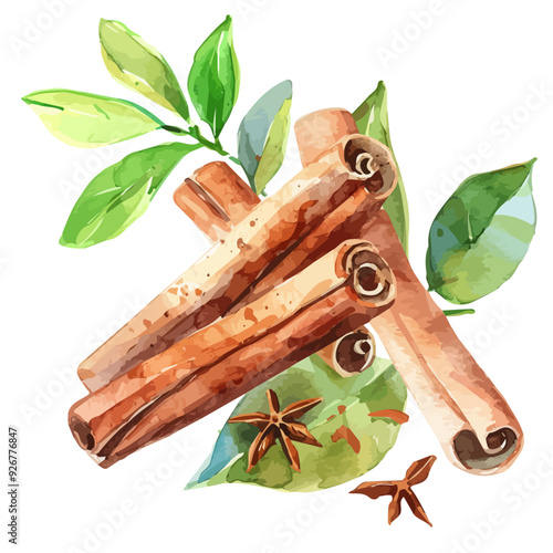 Watercolor vector of Cinnamon, isolated on a white background, and Cinnamon vector