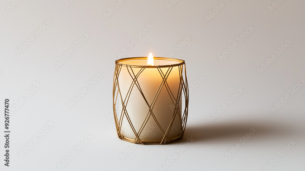 golden twisted wire candle, minimalist decor on white background golden twisted wire candle, minimalist decor on white background