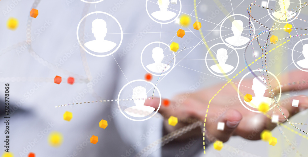 Obraz premium global network - Stack of hands showing unity and teamwork .