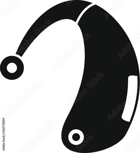 Black and white silhouette of a hearing aid, a device designed to improve hearing for individuals with hearing impairment