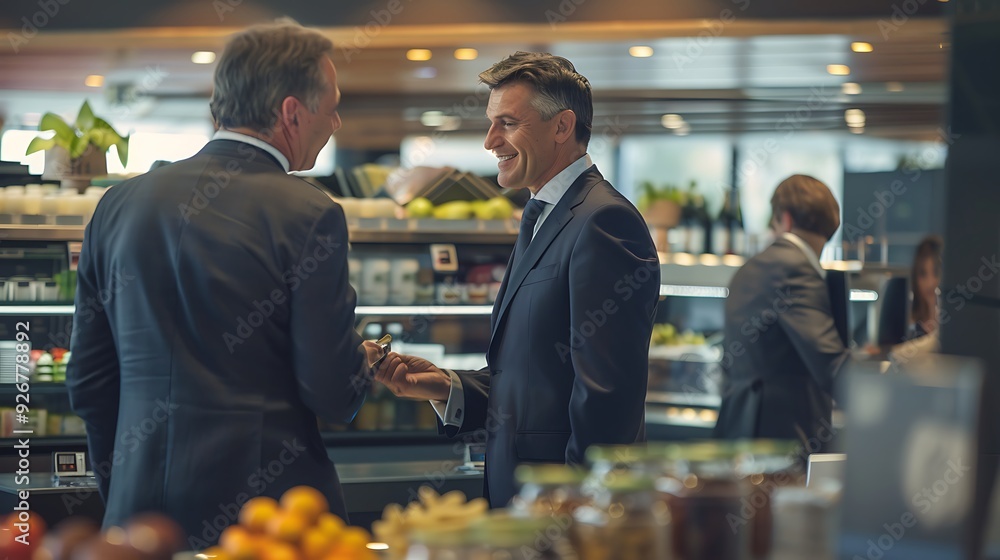 executives of a company with suits shopping in a cafeteria executives of a company with suits shopping in a cafeteria