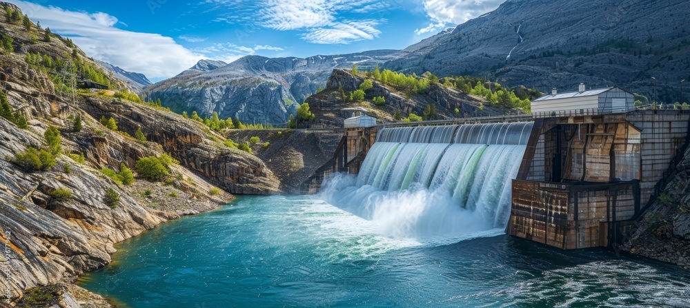 Hydroelectric Dam in Picturesque Mountain Setting Generating Renewable Energy Hydroelectric Dam in Picturesque Mountain Setting Generating Renewable Energy