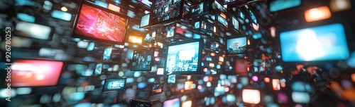 Dynamic rendering of multiple screens showcasing a blend of images in an immersive digital space