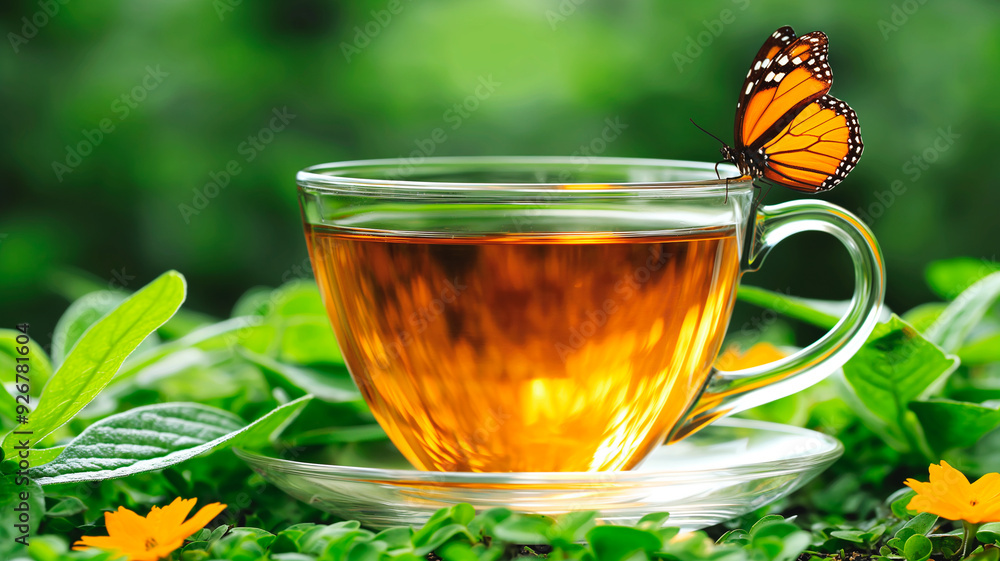 cup of tea with leaves in the sun