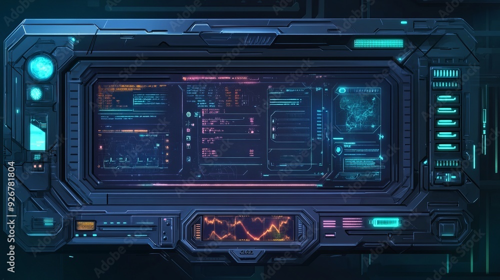Futuristic FUI display screen frame with information fields User interface design for a scifi game with modern technological elements for a HUDstyle game Isolated illustration Futuristic FUI display screen frame with information fields User interface design for a scifi game with modern technological elements for a HUDstyle game Isolated illustration