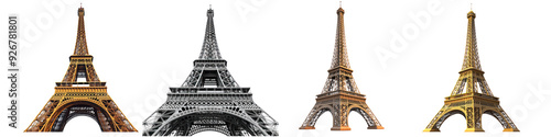Set of Eiffel tower isolated on transparent background