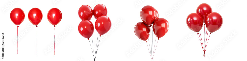 Set of red balloons isolated on transparent background Set of red balloons isolated on transparent background